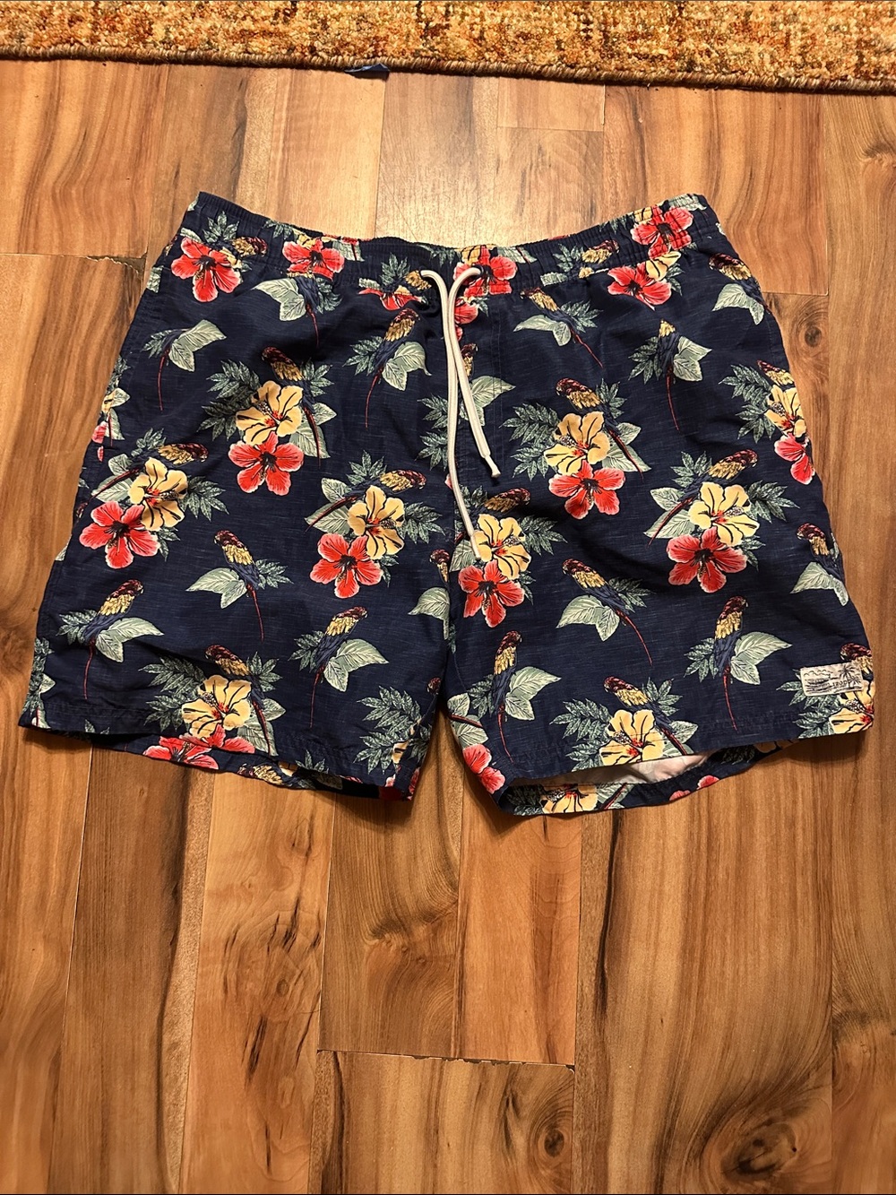 Izod Navy Tropical Floral Swim Trunks